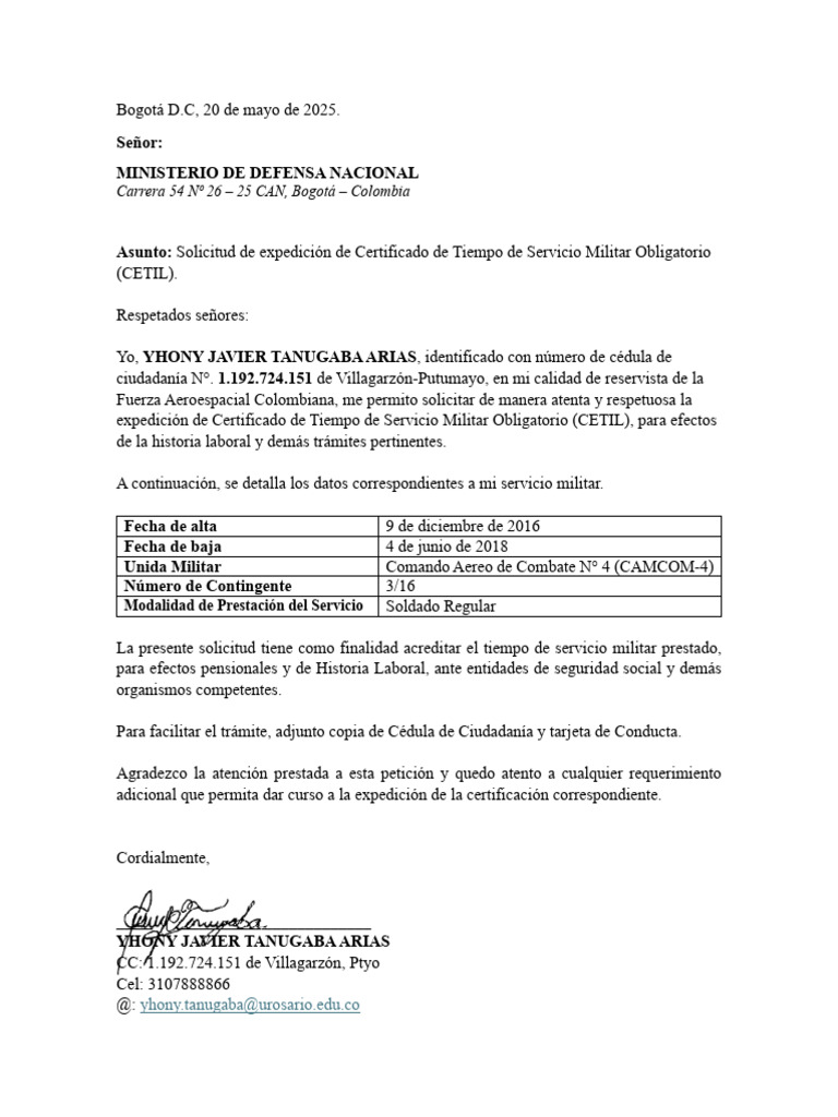 Solicitud de Certificado CETIL Ejército | PDF