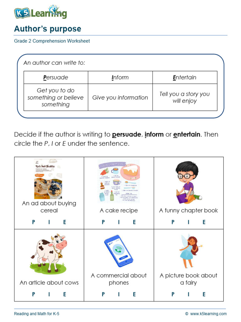 Grade 2 Author's Purpose Worksheet | PDF | Cuisine