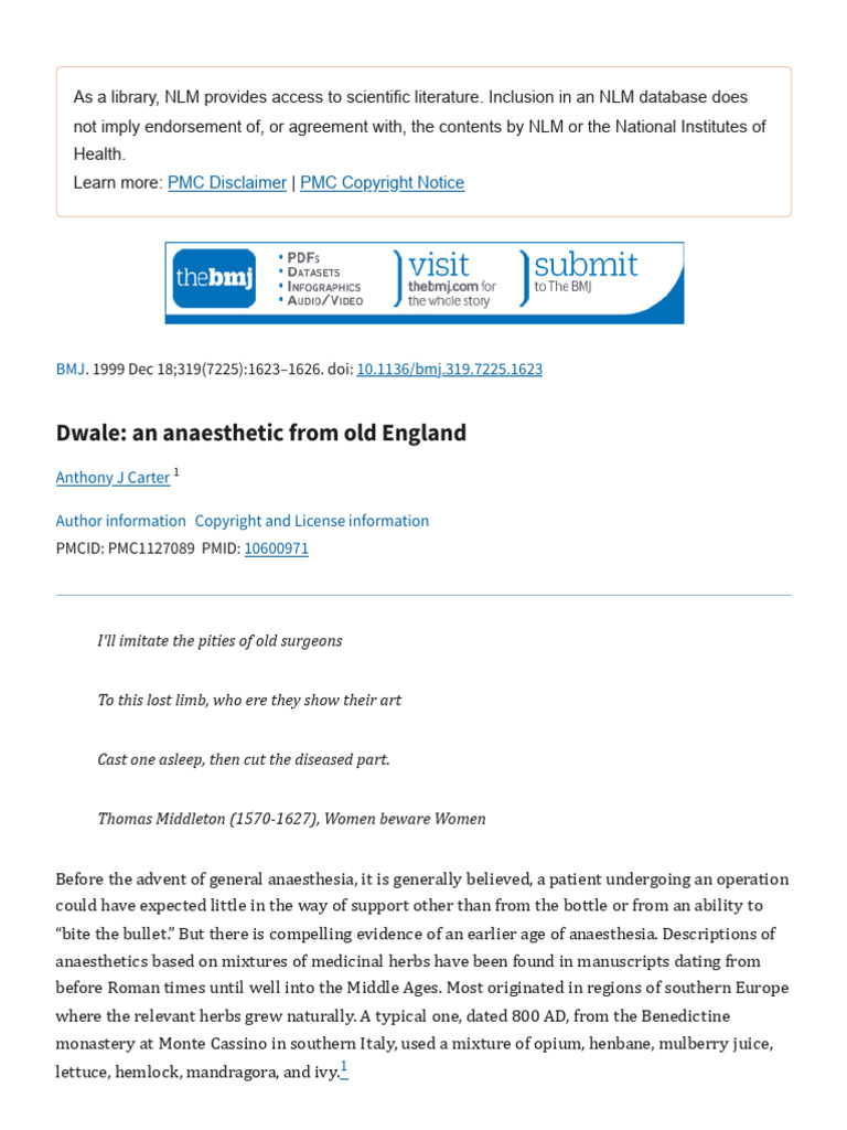 Medieval Herbal Anaesthetic: Dwale | PDF