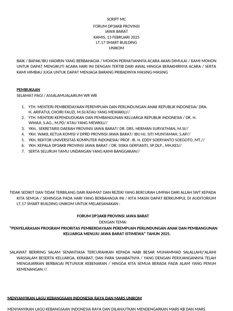 Script MC Forum Dp3akb Jawa Barat - Revisi | PDF
