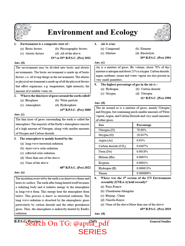 B.P.S.C. Environment & Ecology Quiz | PDF | Atmosphere Of Earth ...