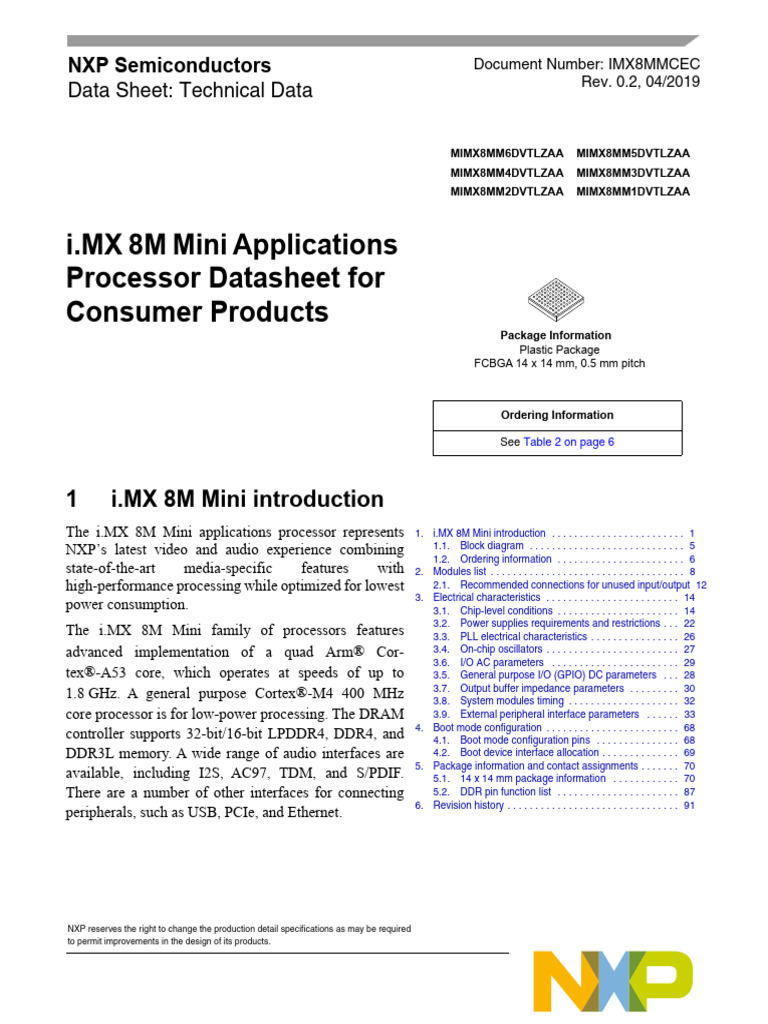 i.MX 8M Mini Processor Datasheet | PDF | Flash Memory | Microcontroller
