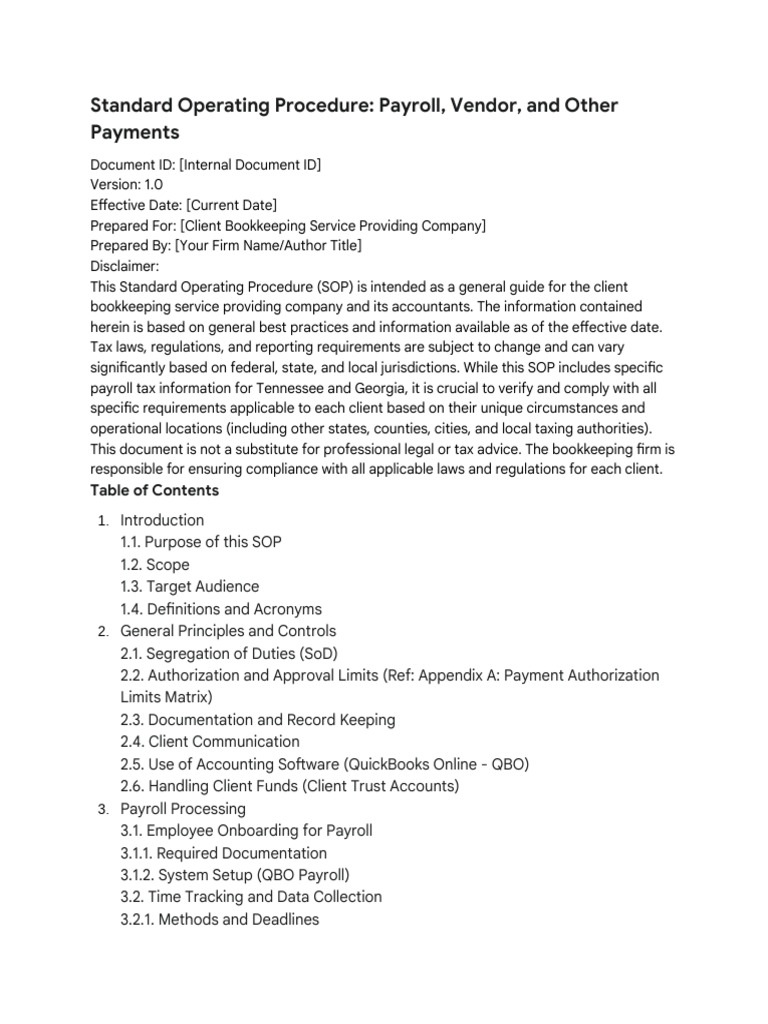 Payroll and Vendor Payments SOP | PDF | Payroll | Payroll Tax