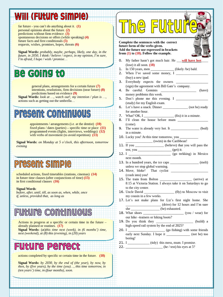 Future Tense Sentence Completion Exercise | PDF | Grammar | Linguistics