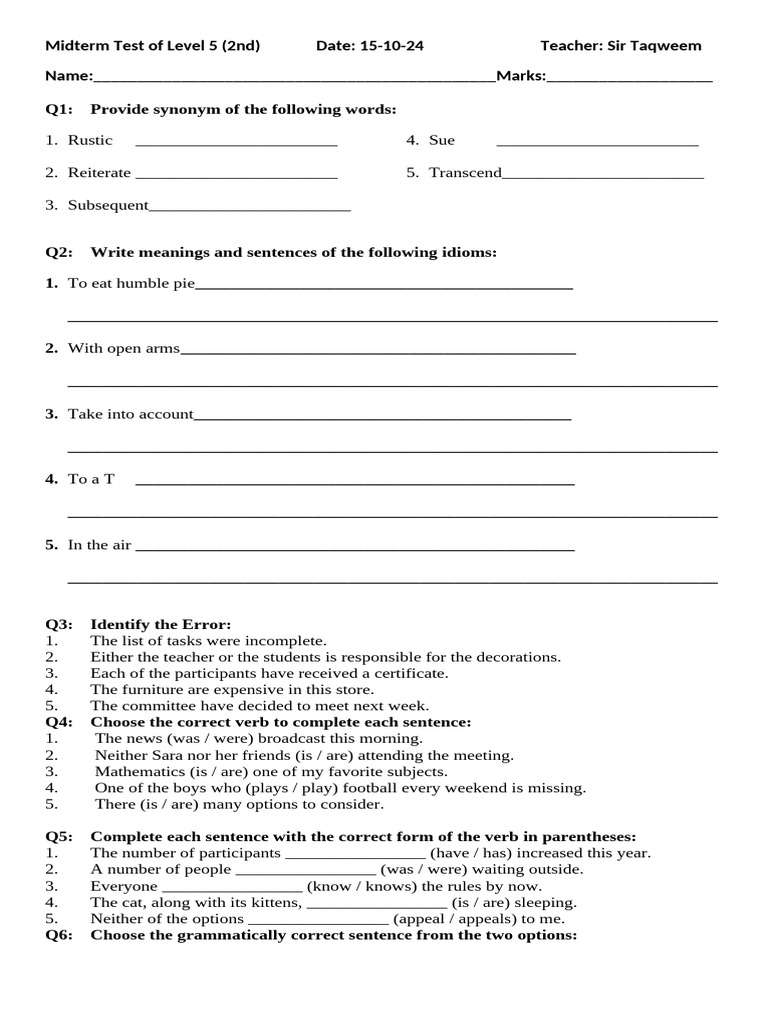 Midterm Test of Level 5 2nd | PDF | Sleep | Psychology
