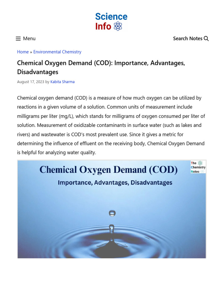 Chemical Oxygen Demand (COD) - Importance, Advantages, Disadvantages ...
