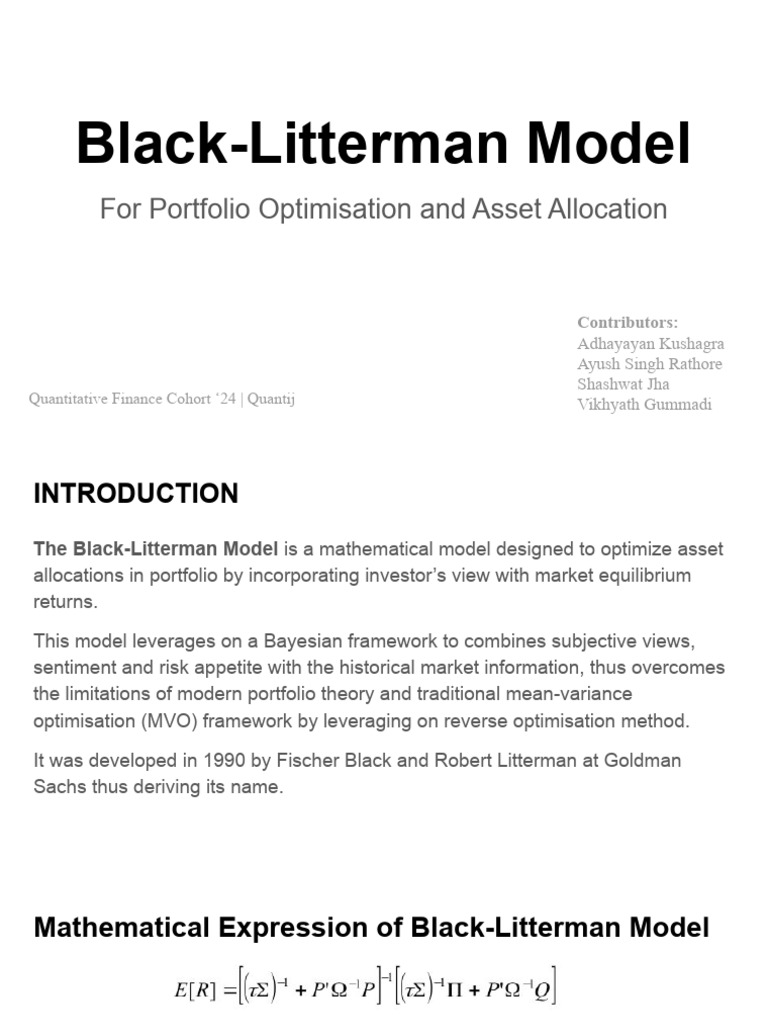 Black-Litterman Model for Portfolio Optimization | PDF | Modern ...