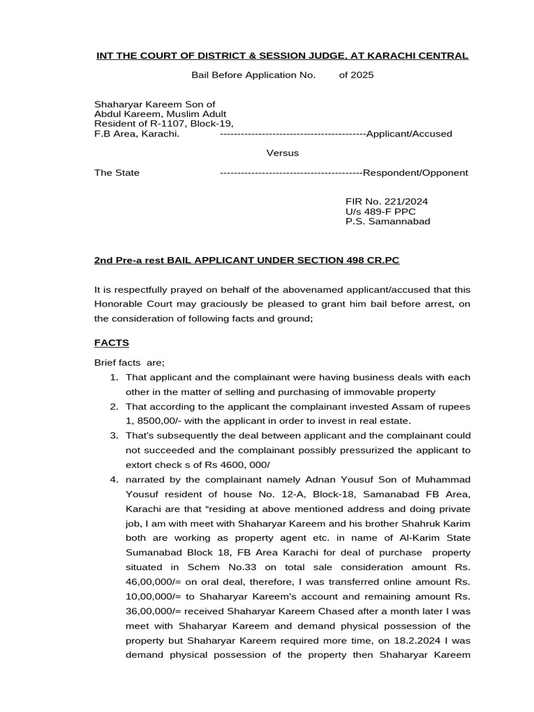 Bail Application Under Section 498 Cr.PC | PDF | Bail | Cheque