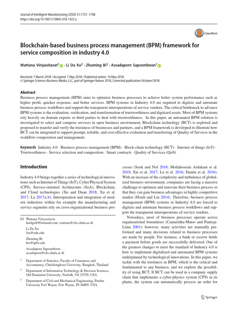 Blockchain in BPM for Industry 4.0 | PDF | Business Process Management ...