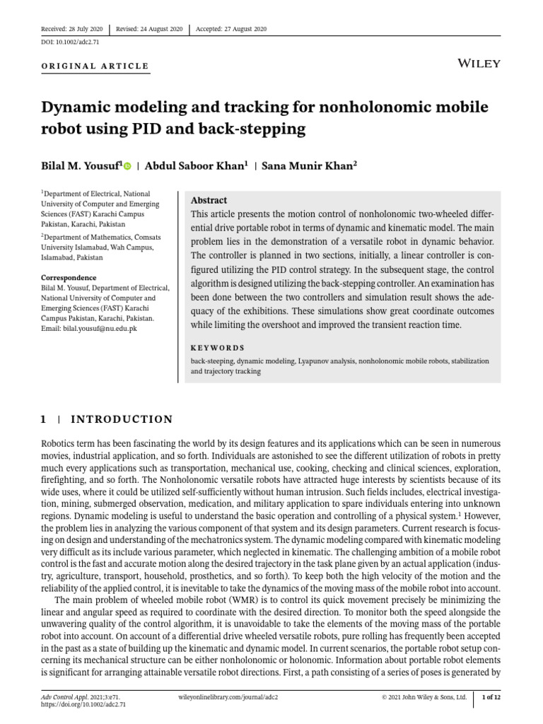 Dynamic Modeling and Tracking For Nonholonomic Mob | PDF | Control ...