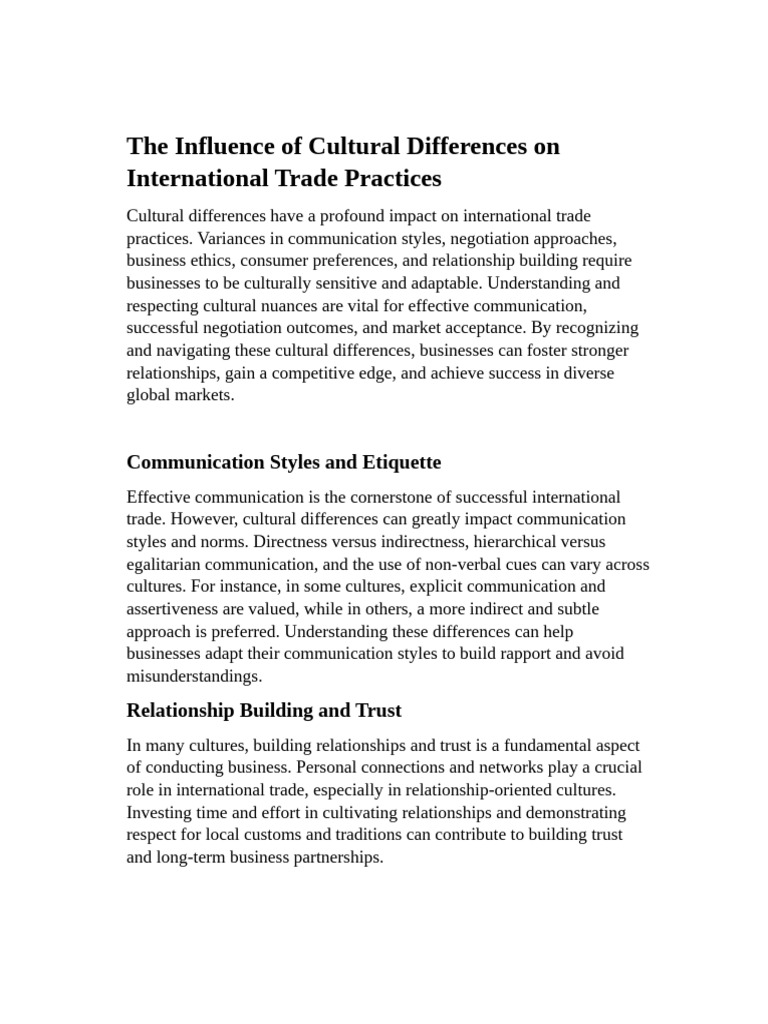 Cultural Differences in International Trade | PDF | Negotiation ...