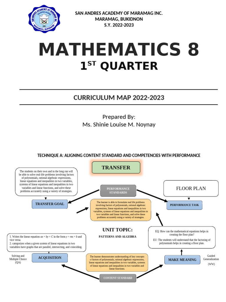 Math 8 Curriculum Map 2022-2023 | PDF | Equations | Factorization