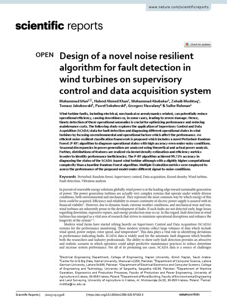 Design of A Novel Noise Resilient Algorithm For Fault Detection in Wind ...