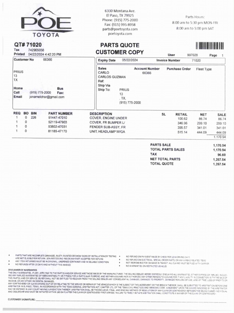 Quote Car Parts 2 | PDF