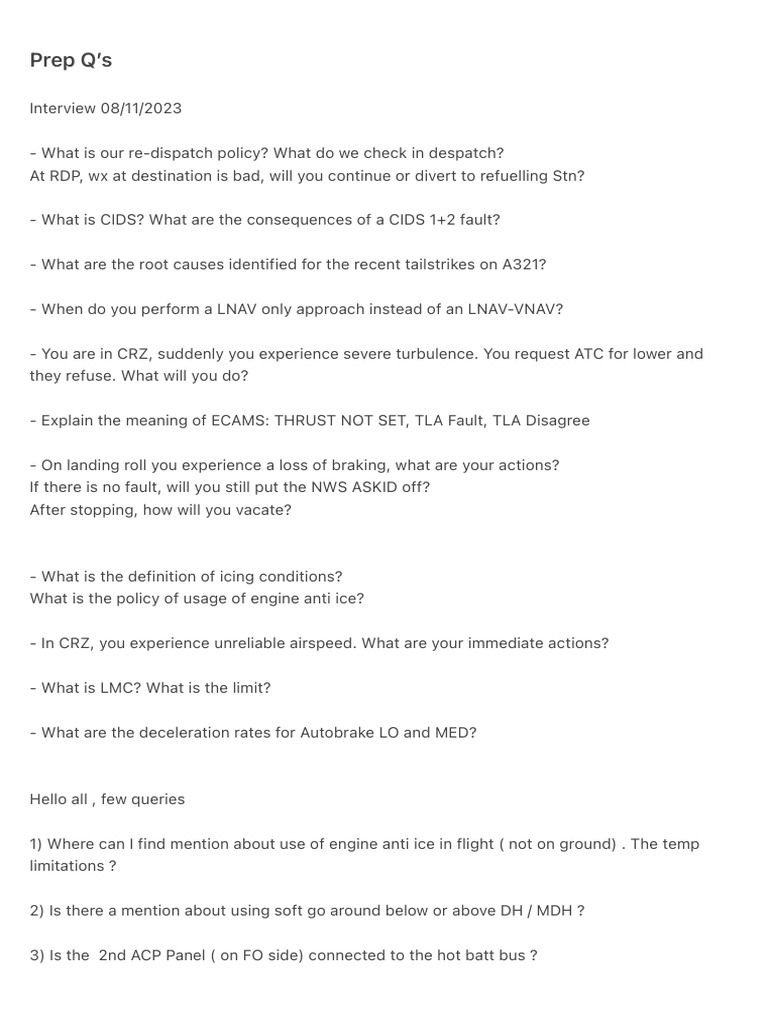 Aviation Interview Prep Questions Guide | PDF | Aircraft | Aerospace
