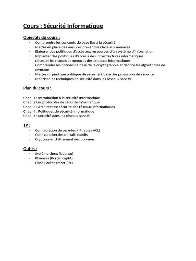 Cours Complet de Sécurité Informatique | PDF | Sécurité | Sécurité des ...