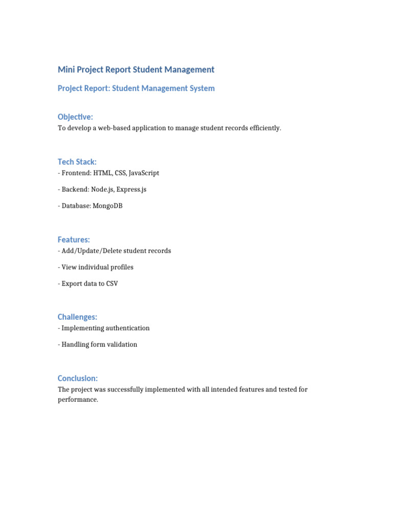 Mini Project Report Student Management | PDF