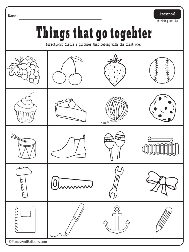 Preschool Go Together Worksheets | PDF