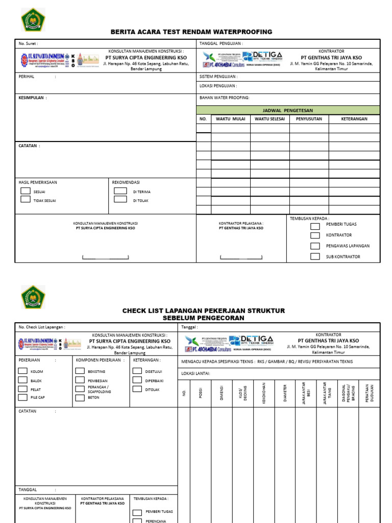 Berita Acara Uji Waterproofing dan Struktur | PDF