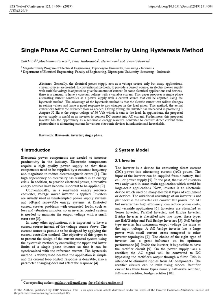 Hysteresis Method for AC Current Control | PDF | Power Inverter | Power ...