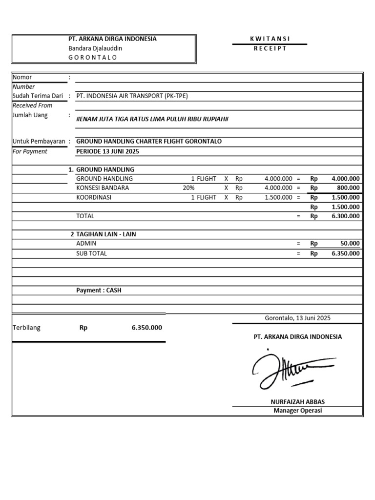 13 Mei 2025 Invoice GH Charter Flight Gorontalo | PDF