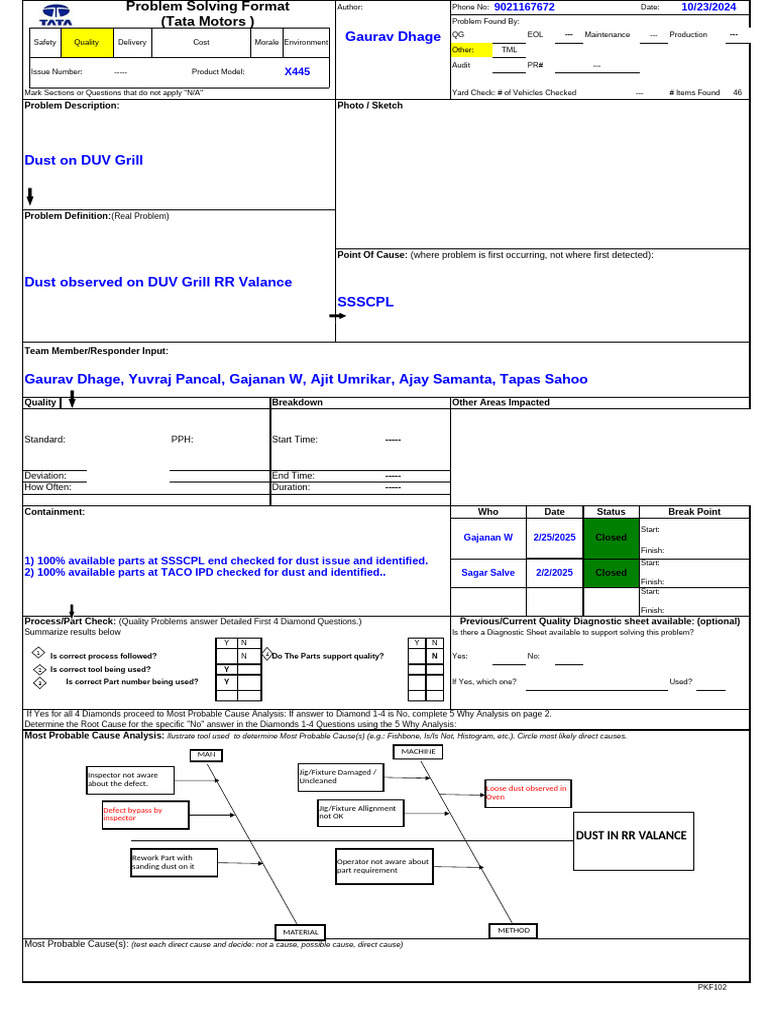 PSR - Duv Grill Dust Issue | PDF