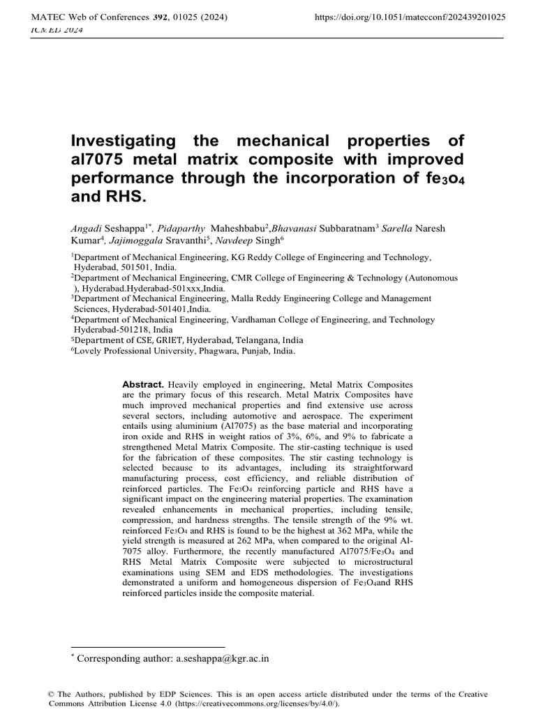 Mechanical Properties of Al 7075 Metal Matrix Composite With Fe3O4 | PDF