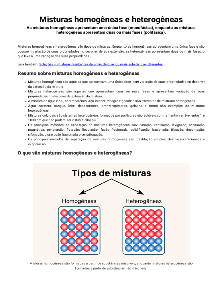 Misturas Homogêneas e Heterogêneas - o Que São, Exemplos - Brasil ...