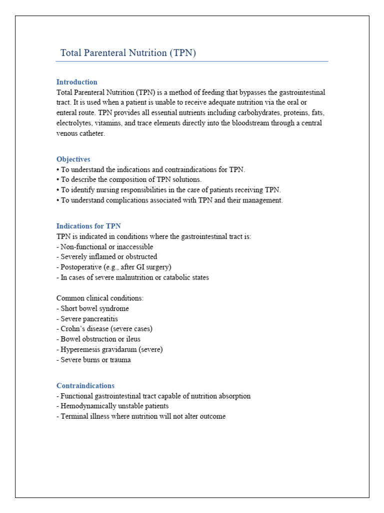 Total Parenteral Nutrition TPN Assignment | PDF | Diseases And ...