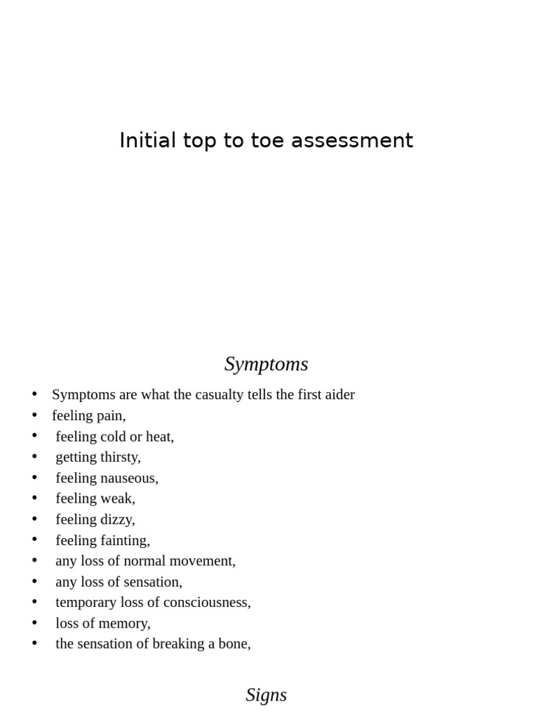 Top-to-Toe First Aid Assessment Guide | PDF | Cardiopulmonary ...