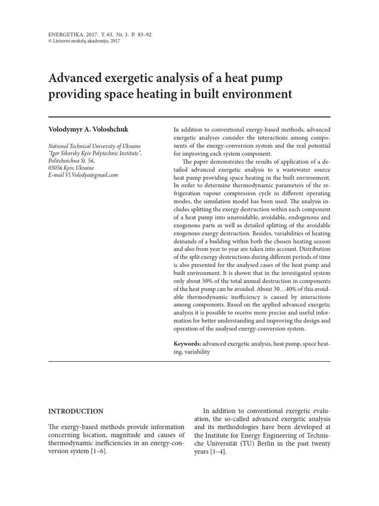 Advanced Exergetic Analysis of Heat Pumps | PDF | Exergy | Heat Pump