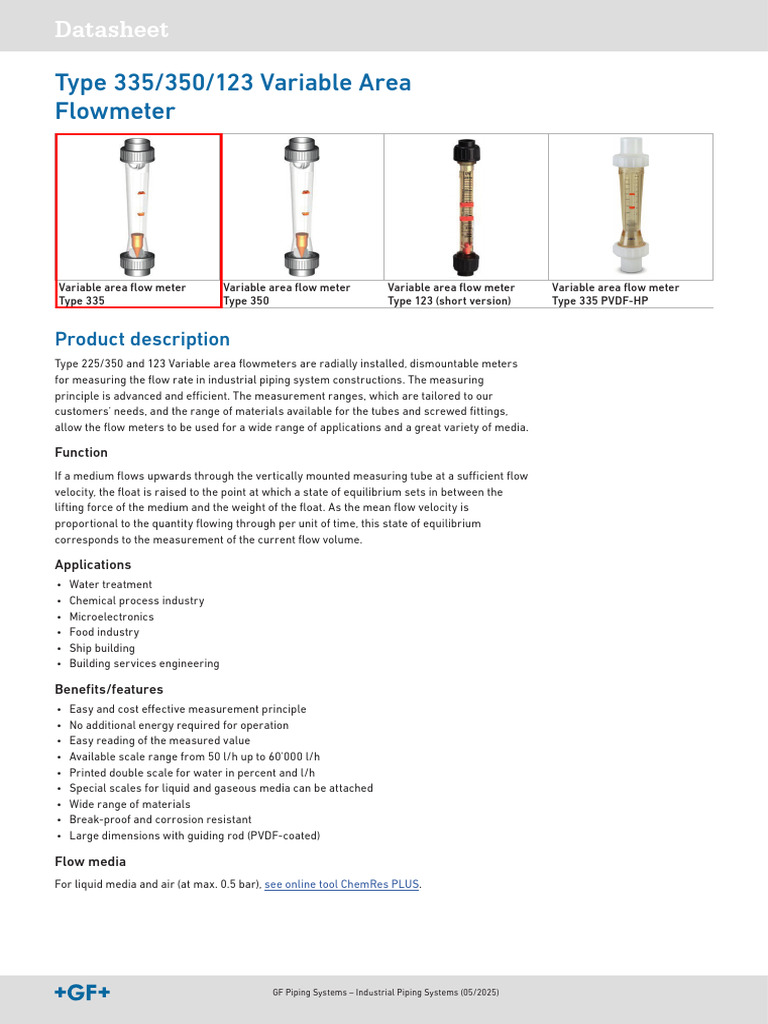 Variable Area Flow Meters 335/350 Datasheet | PDF | Flow Measurement ...