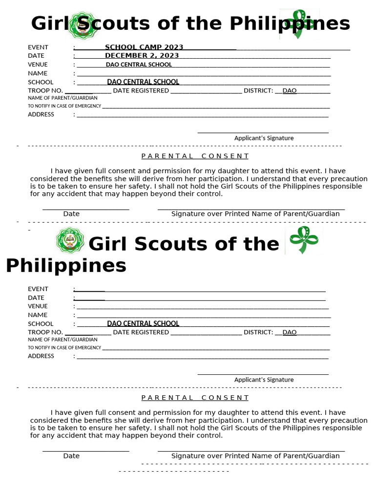 GSP Parents Permit 2 | PDF | Girl Guiding And Girl Scouting