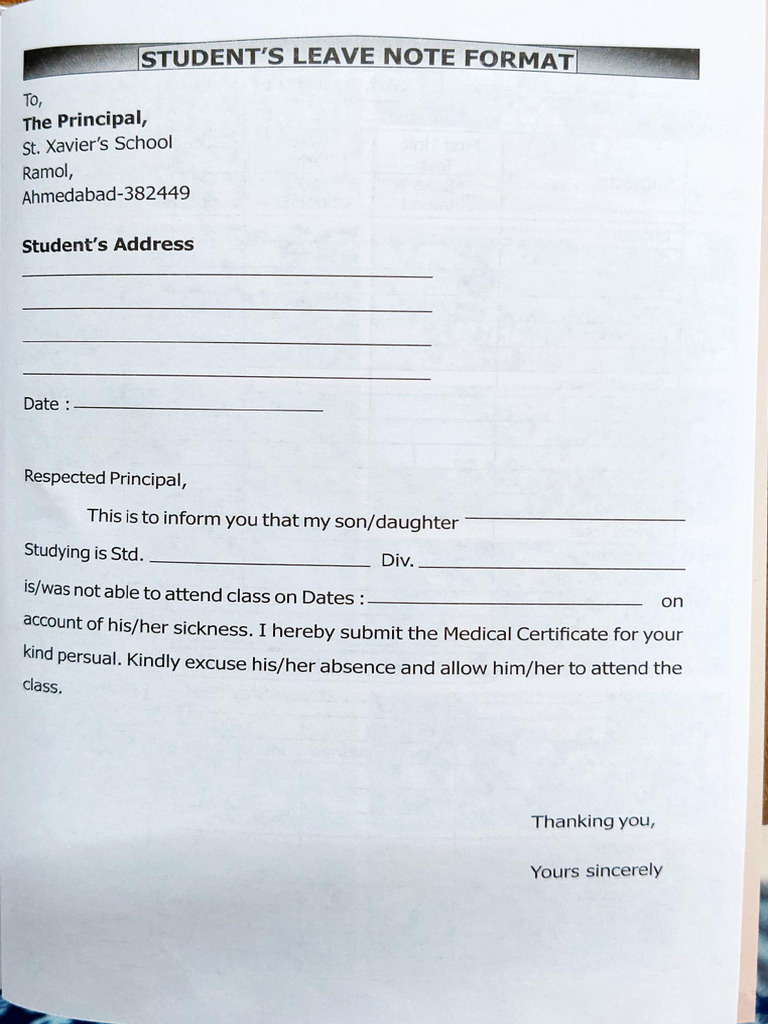 Leave Application Format for Students | PDF