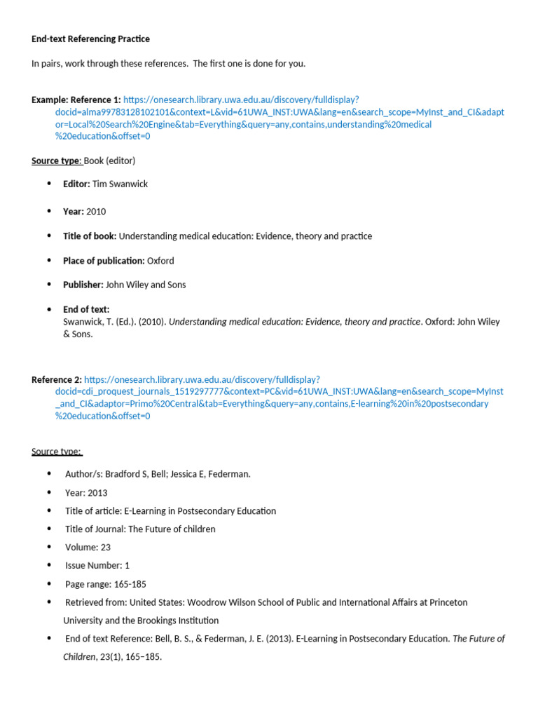 End-Text Referencing Guide for Students | PDF | Human Communication