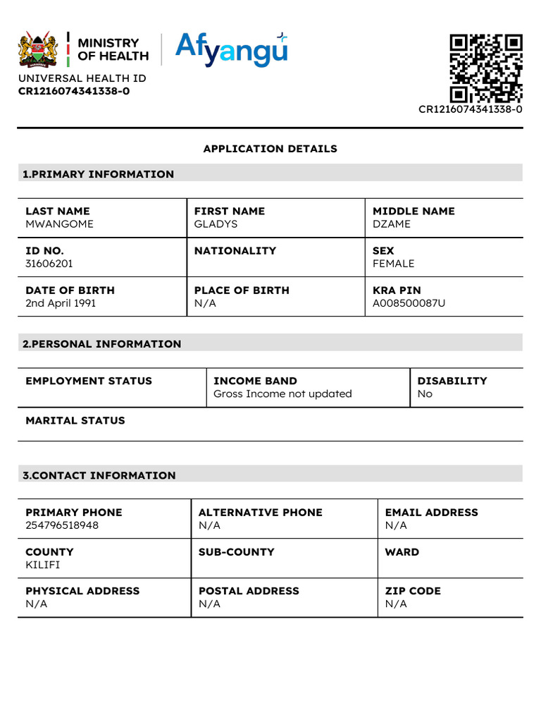 Universal Health ID Application Details | PDF