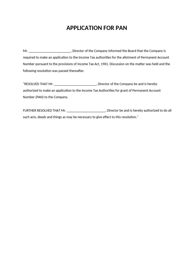 Company PAN Application Resolution | PDF