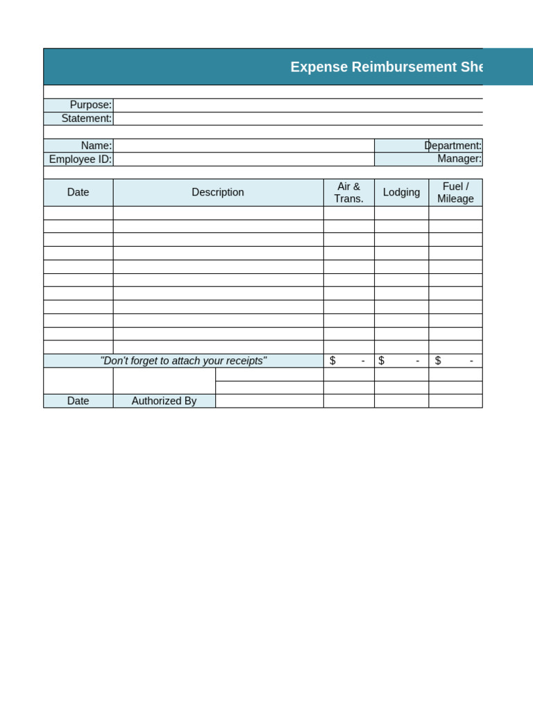 Expense Reimbursement Form Template | PDF