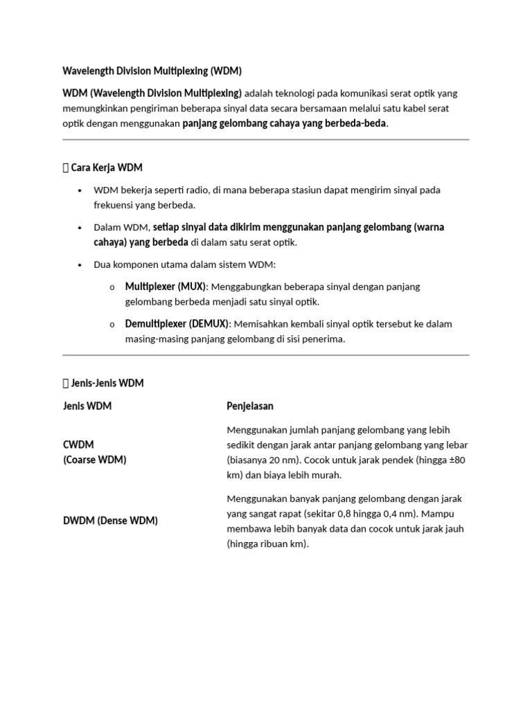 Teknologi Wavelength Division Multiplexing | PDF