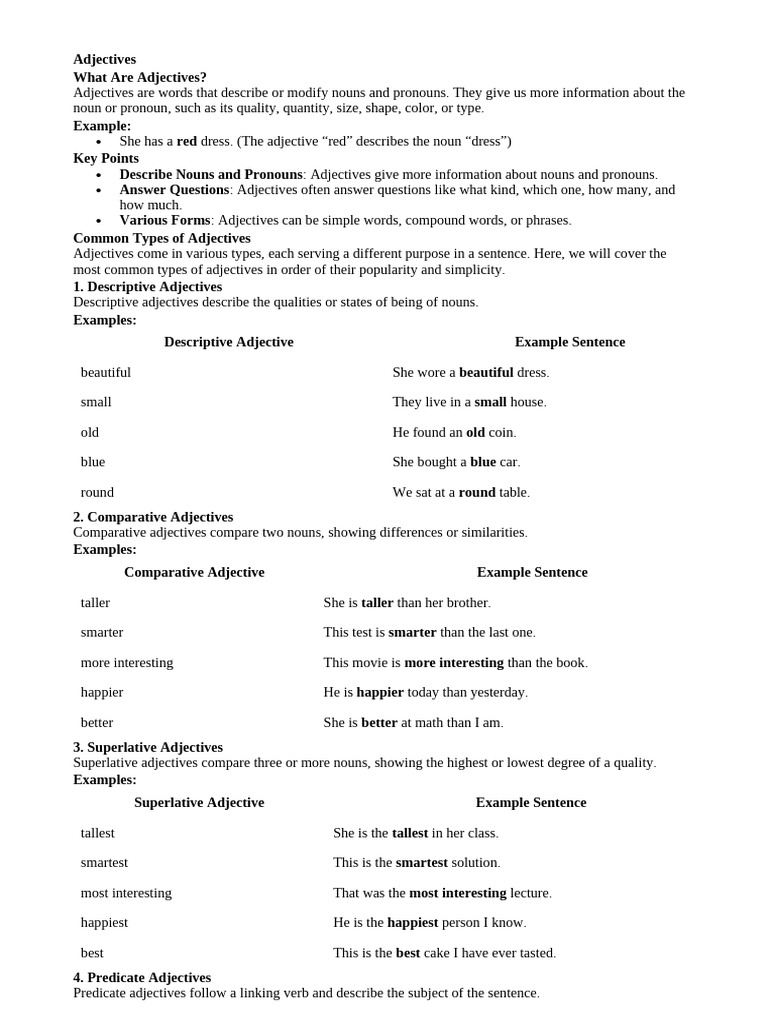 Understanding Types of Adjectives | PDF | Adjective | Noun