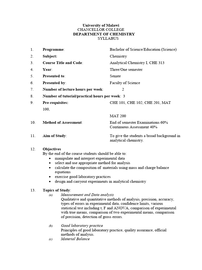 Analytical Chemistry Course - Outline | PDF | Analytical Chemistry ...