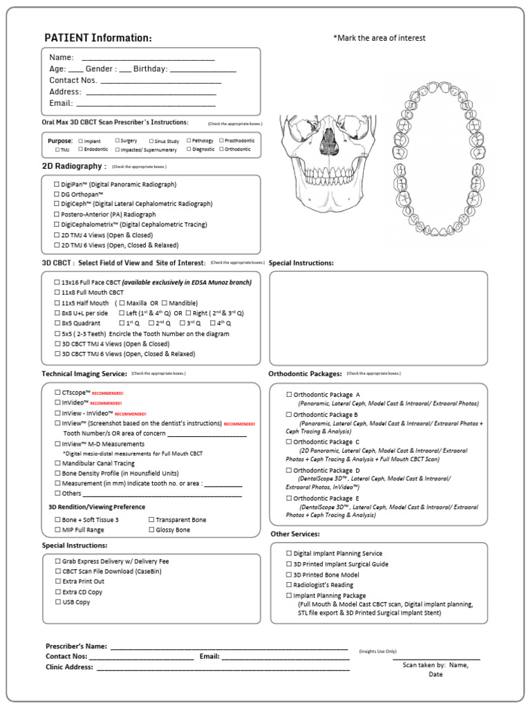 CBCT Scan Prescription Form | PDF | Dental Implant | Clinical Medicine