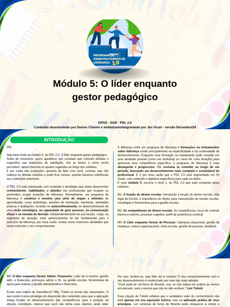 Liderança Pedagógica no PDL 2.0 | PDF | Aprendizado | Pedagogia