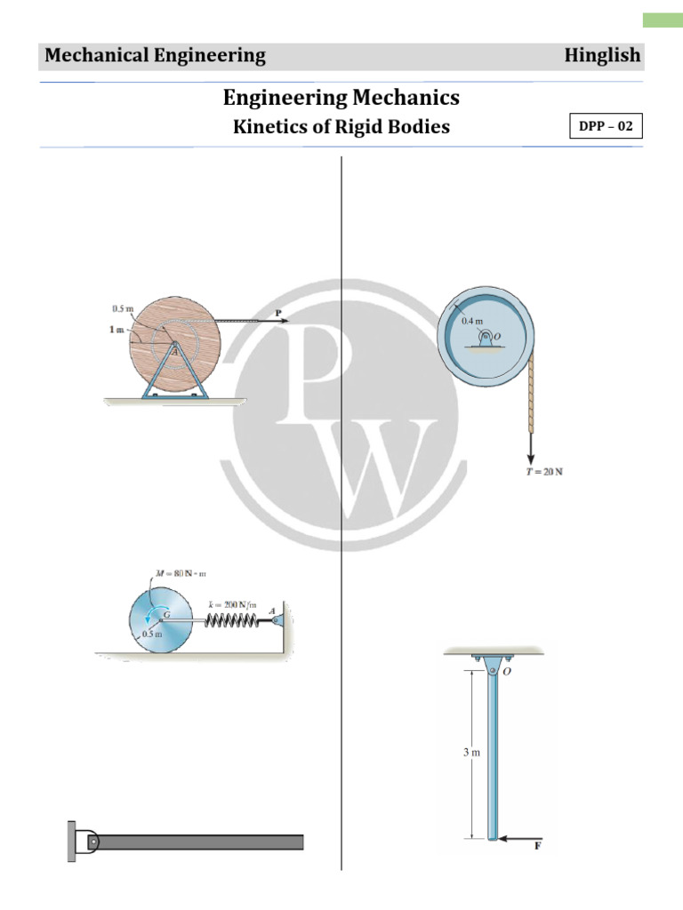 Kinetics of Rigid Bodies - DPP 02 - (Of Lec 02 & 03) | PDF | Force ...