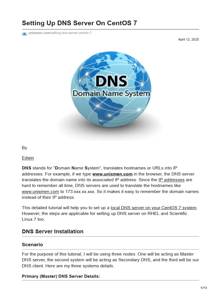 Setting Up DNS Server On CentOS 7 | PDF | Domain Name System | Computing