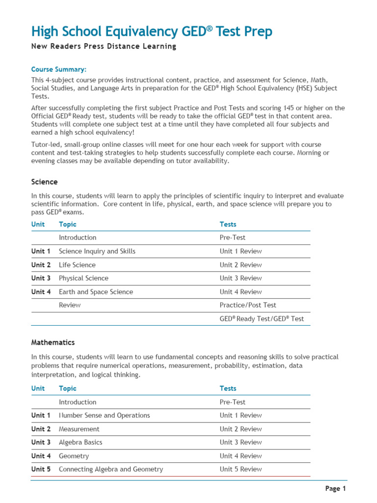 GED® Test Prep Course Overview | PDF | General Educational Development ...