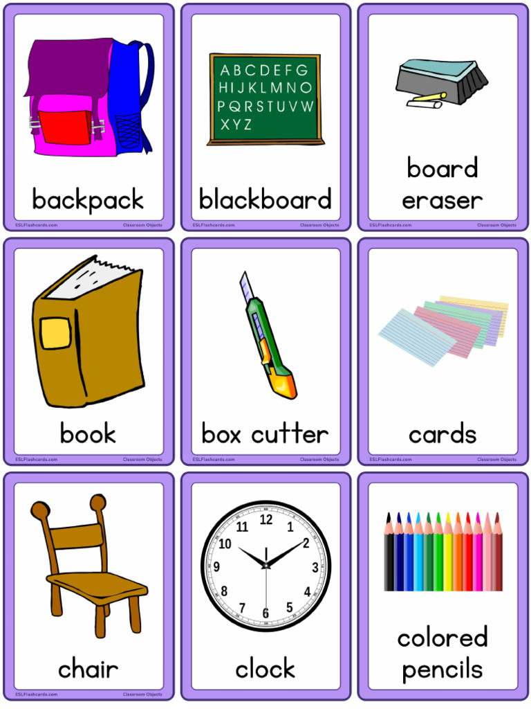Classroom Objects Small Flashcards With Labels | PDF