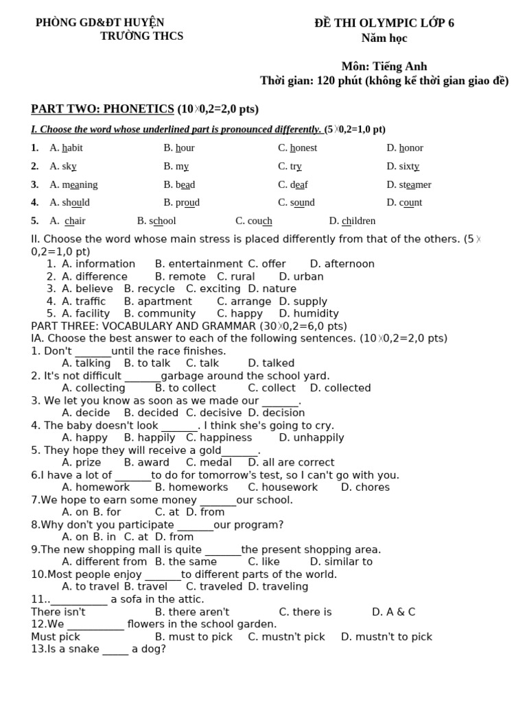 6th Grade English Exam Answer Key | PDF | Linguistics