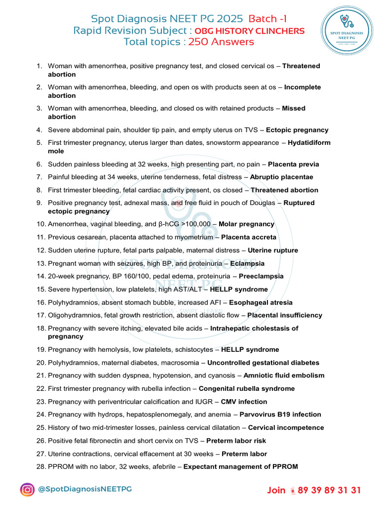 OBGYN Spot Diagnosis for NEET PG 2025 | PDF | Polycystic Ovary Syndrome ...