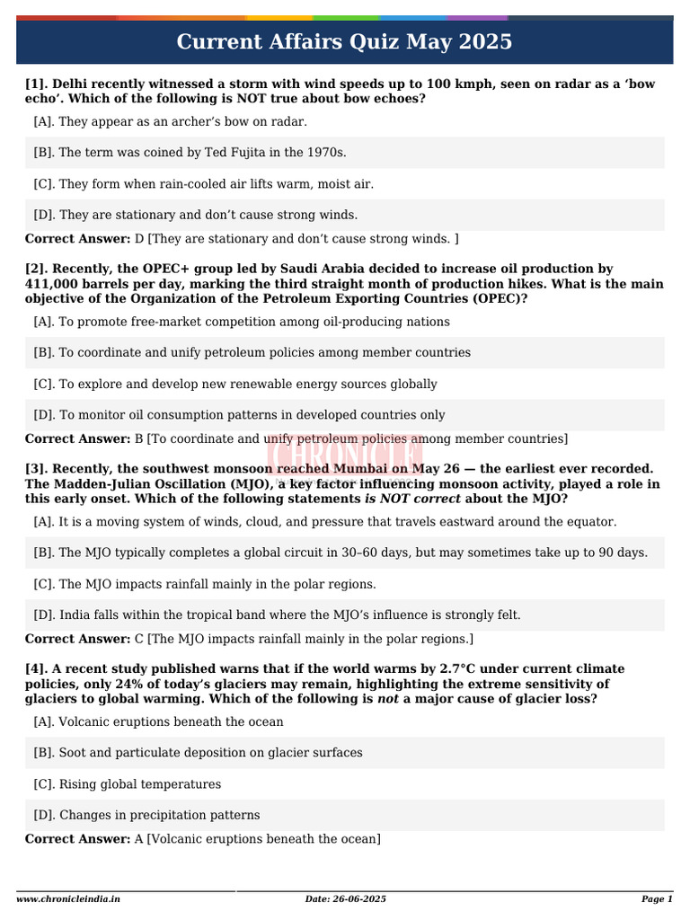Current Affairs Quiz May 2025 | PDF | Persian Gulf | Arabian Peninsula